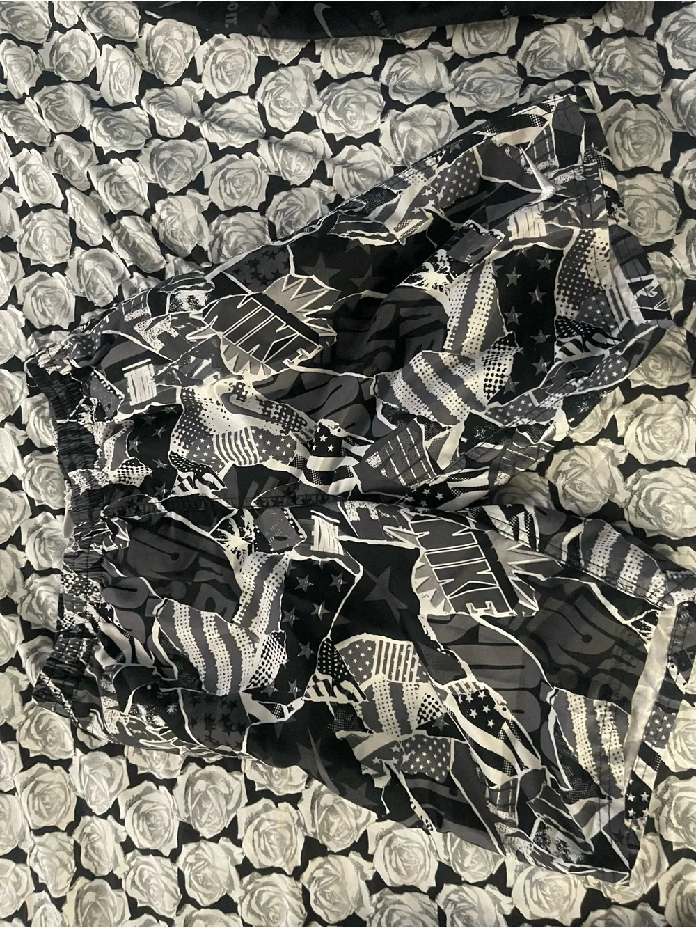Nike Black and White Graphic Kids Swim Trunks